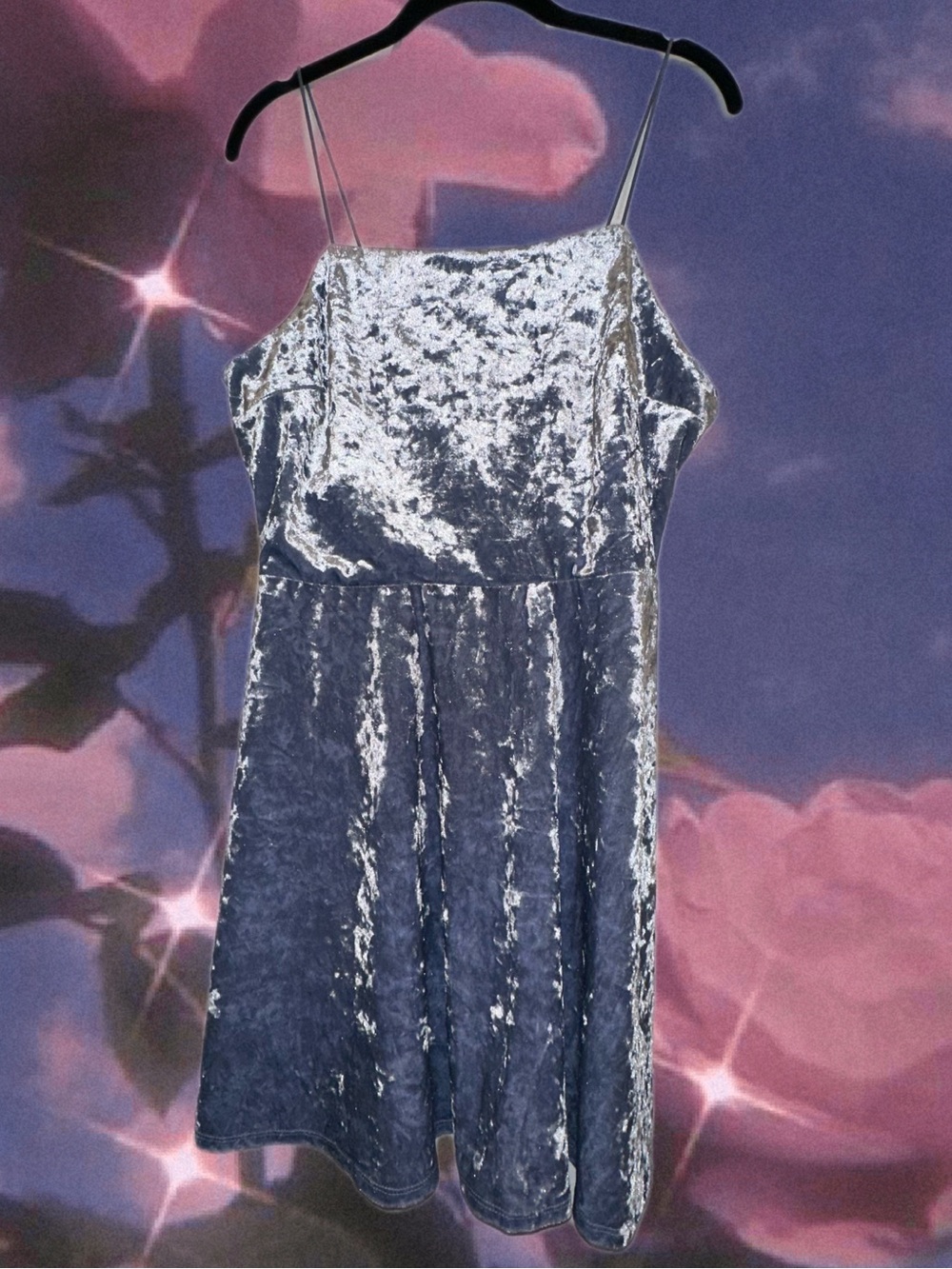 Wild Fable Silver Periwinkle Crushed Velvet Spaghetti-Strap Dress 90s Inspired